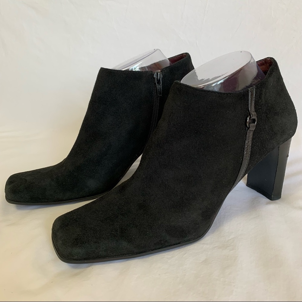 Bandolino Black Suede Urbane Zipper Booties, square toe, high heels, women’s 9